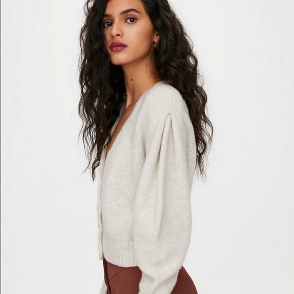 Aritzia Wilfred Poesy Button Front Heather Espace Soft Knit Cardigan Sweater L - Picture 3 of 16